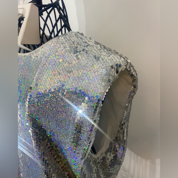 Sequin multicolor padded shoulders top size L - Picture 4 of 5